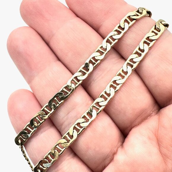 Italy Gold Over Sterling Silver Necklace Mariner Link Chain 5mm Width 17 Grams - Picture 1 of 4